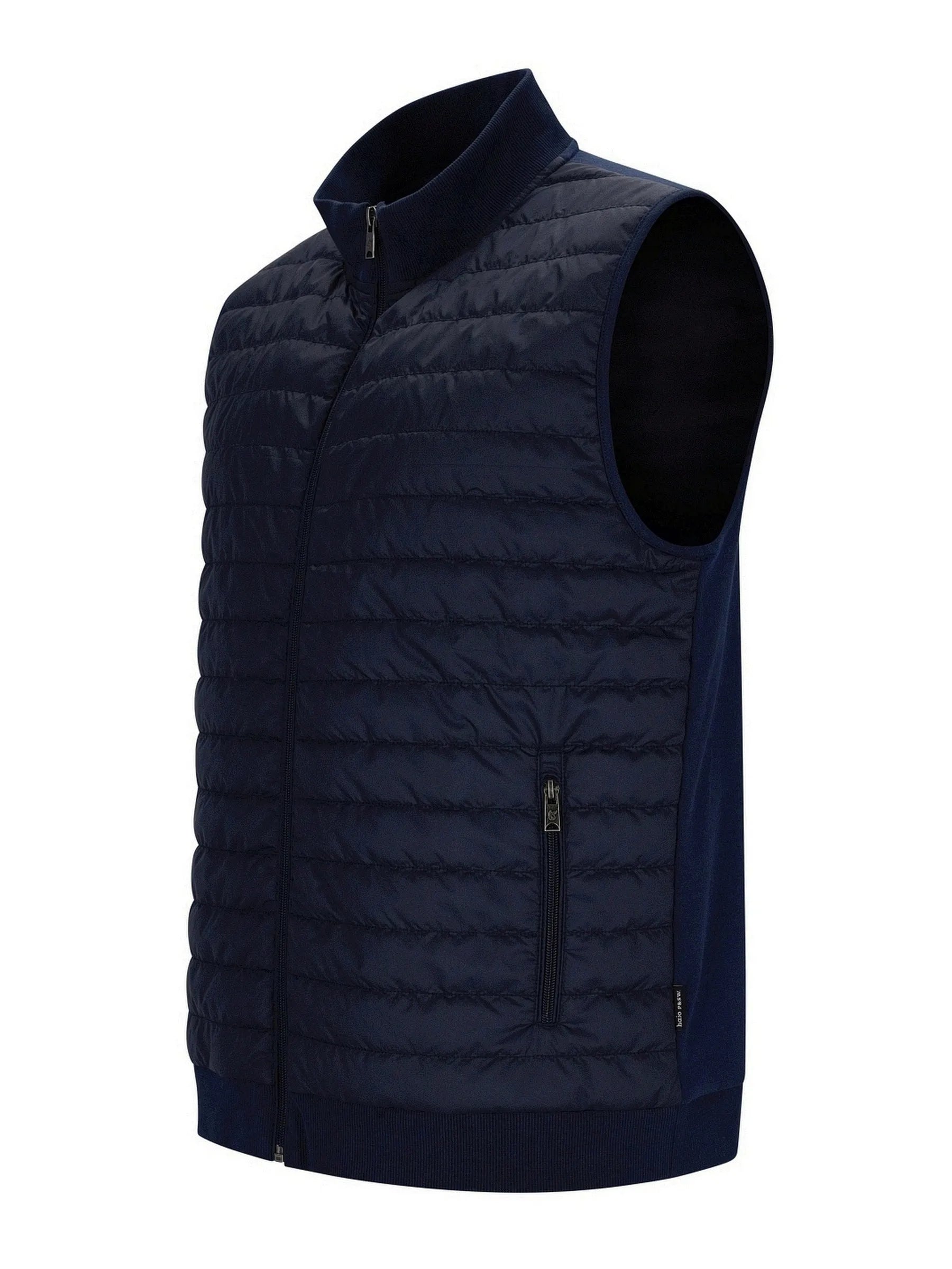Marineblaue Steppweste mit Stehkragen für Herren.