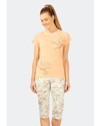Capri Schlafanzug mit Bl&auml;tterdruck